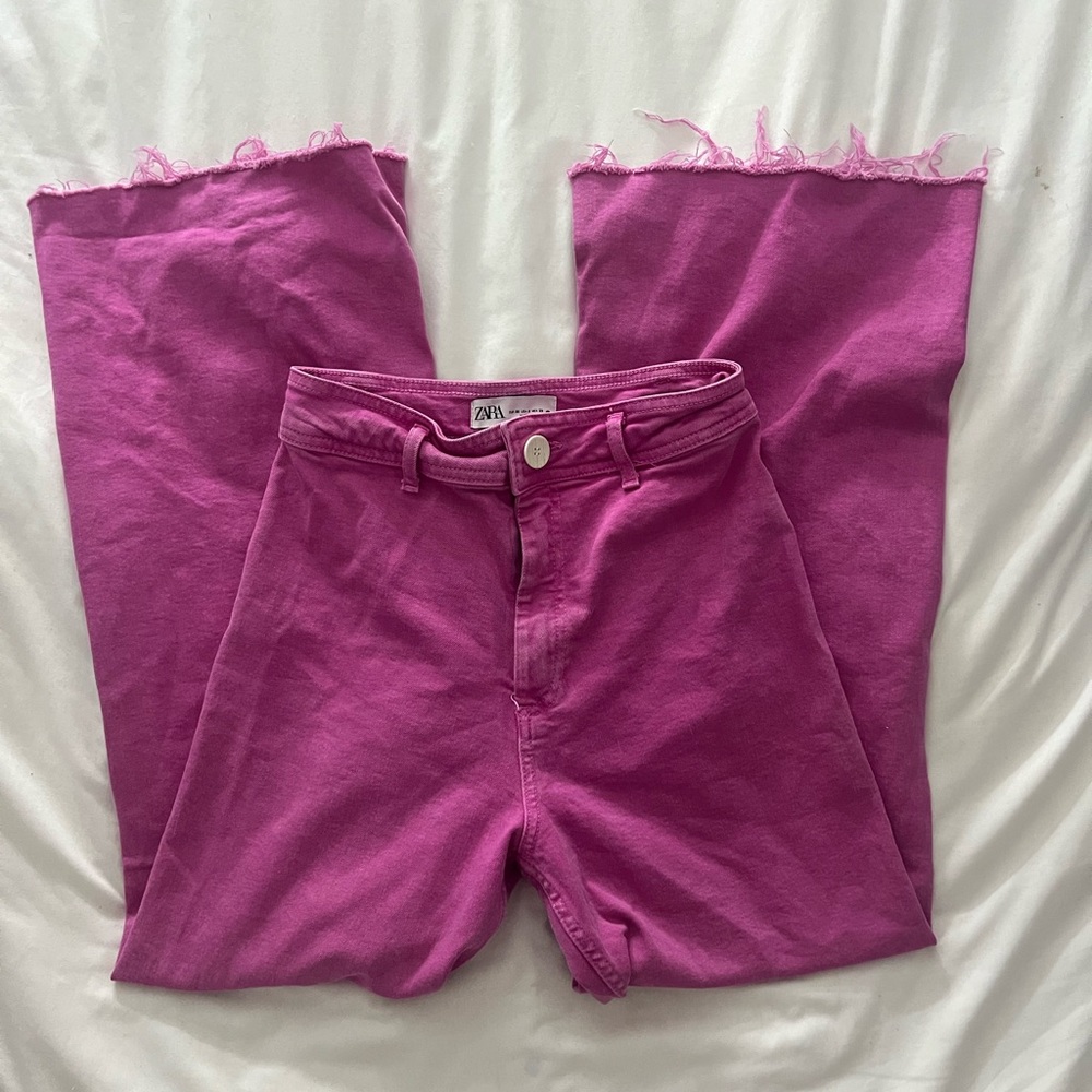 Zara Women's Vibrant Pink Flare Jeans